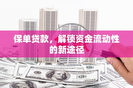 六枝保单贷款，解锁资金流动性的新途径